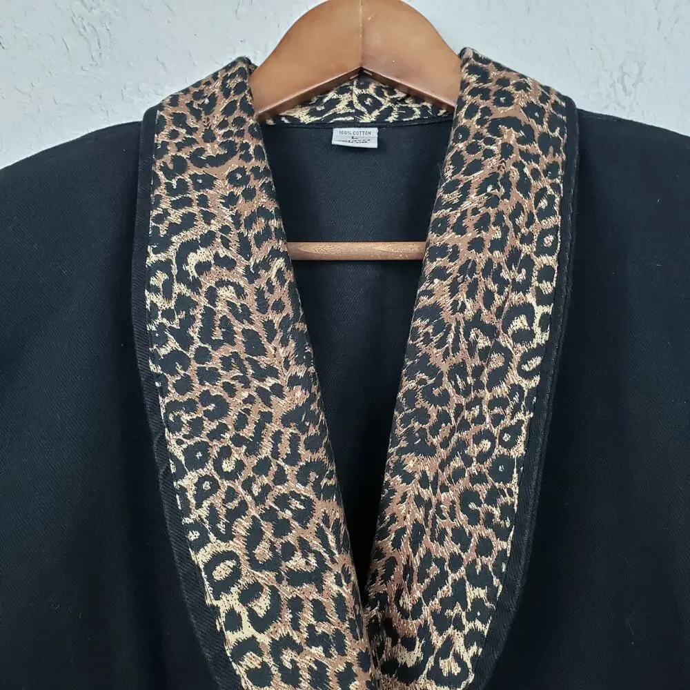 Vintage 90s Denim Open Front Blazer Animal Print Art Pop Classic - L - Picture 3 of 5
